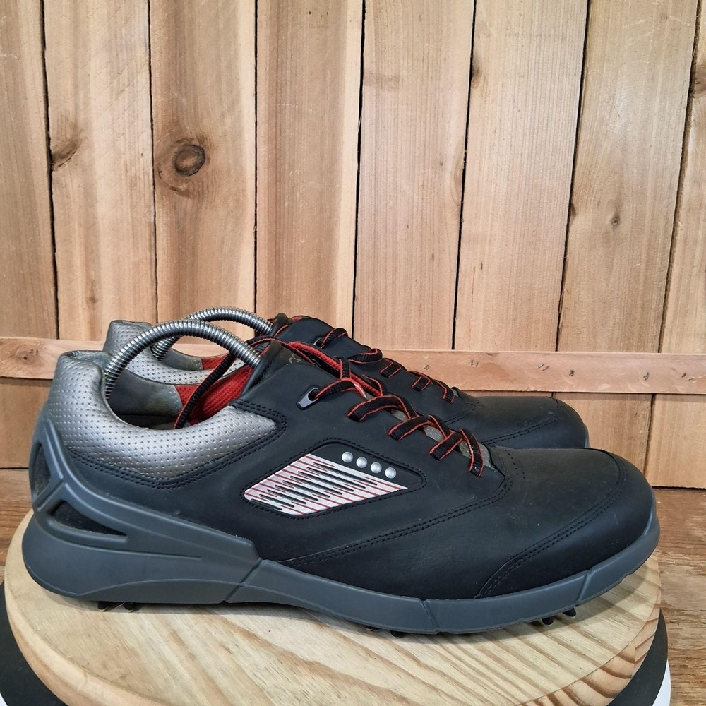 ECCO Base One Hydromax Golf Shoes Mens 12 46 EU Black Leather Spiked Sneakers - Picture 3 of 9